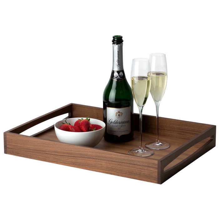 Continenta Bandeja para Servir 49x35x6,3 cm, Madera de Nogal Aceitada, Borde Alto y Asas Grandes para Transporte Seguro